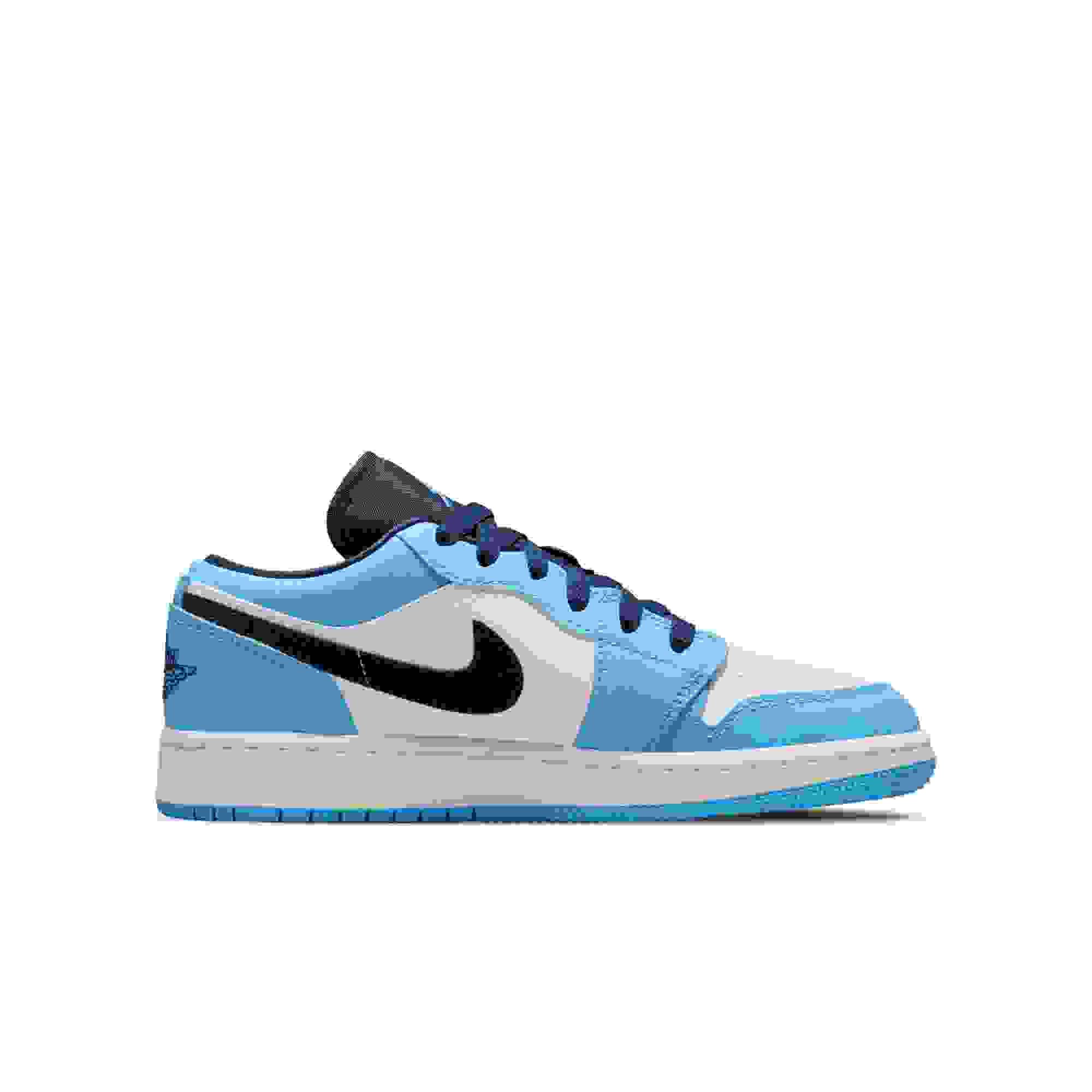 Jordan 1 Low Grade School Boys' "White/Dk Powder Blue/Obsidian" Shoe